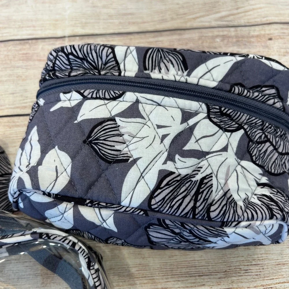 Vera Bradley Imperial Leaves Clear Travel Tote and Quilted Cosmetic Bag Set Gray